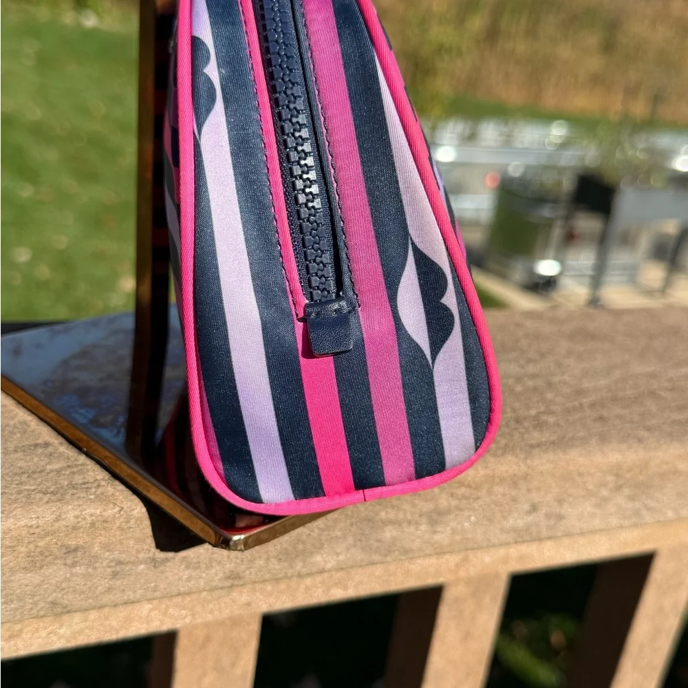 Kate Spade Limited Edition Nylon Striped Lips Cosmetic Bag Clutch Travel NWOT